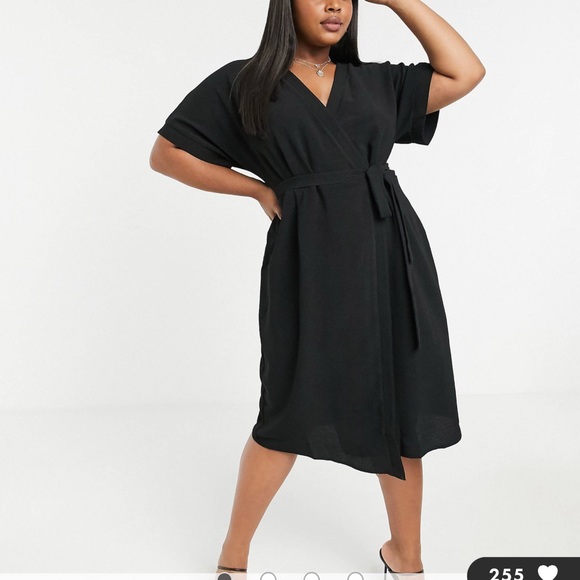 ASOS DESIGN Curve wrap midi dress in black - Picture 1 of 3
